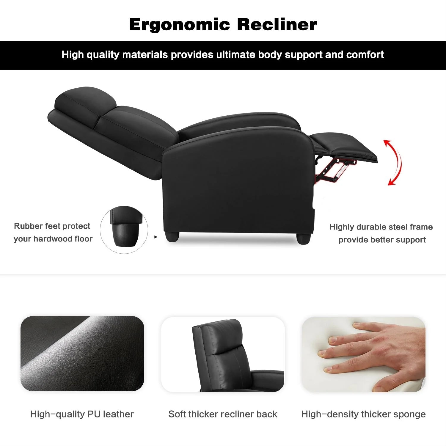 Homall Recliner Chair PU Leather Single Living Room Sofa Recliner