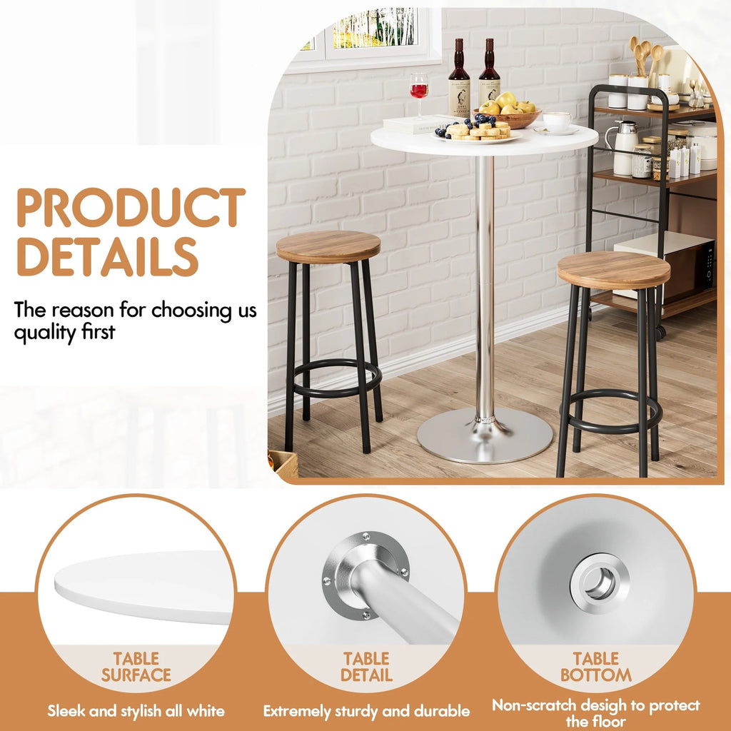 Homall Bistro Pub Table Round Bar Height Cocktail Table Metal Base MDF Top Obsidian Table with Black Leg 23.8inch Top - N/A