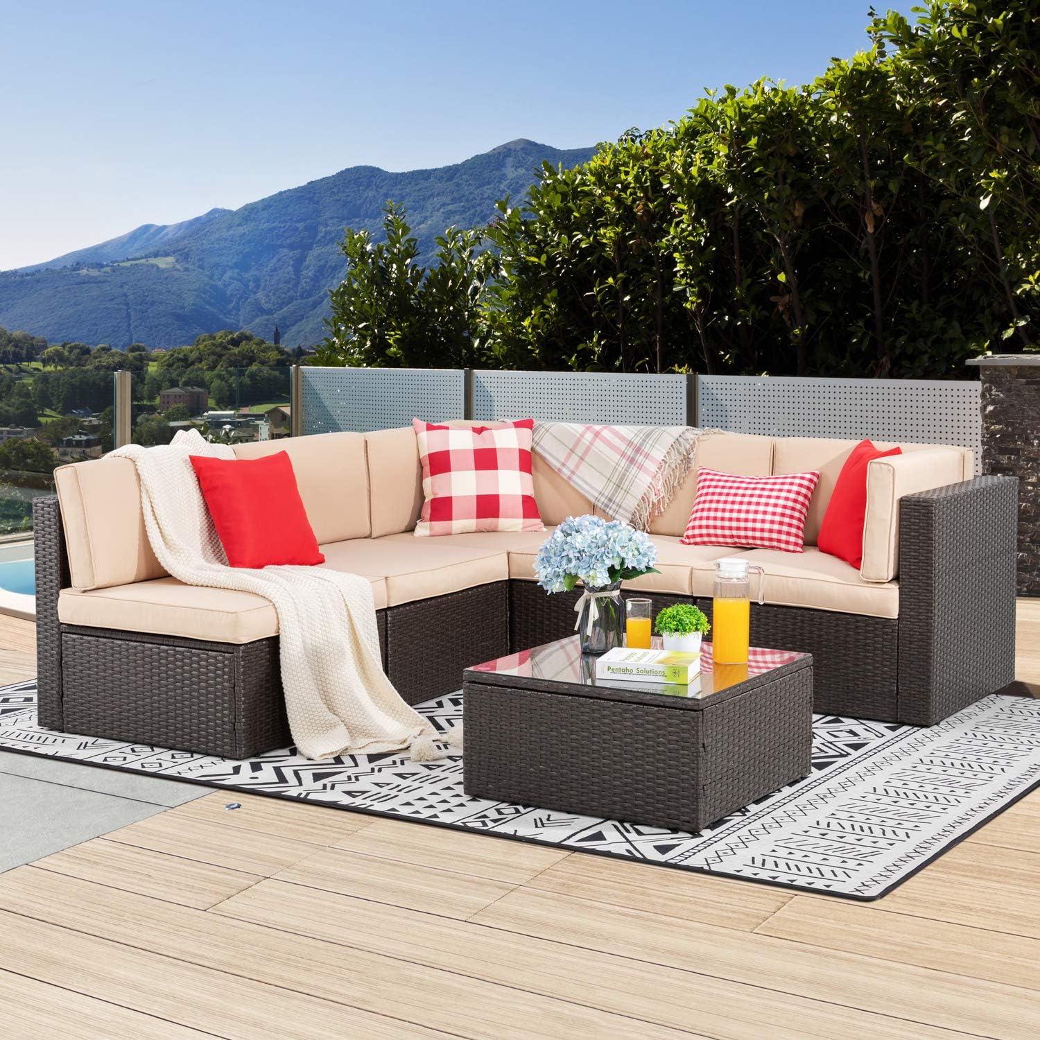 VONGRASIG 5 Piece All-Weather Patio Furniture Set with Ottoman