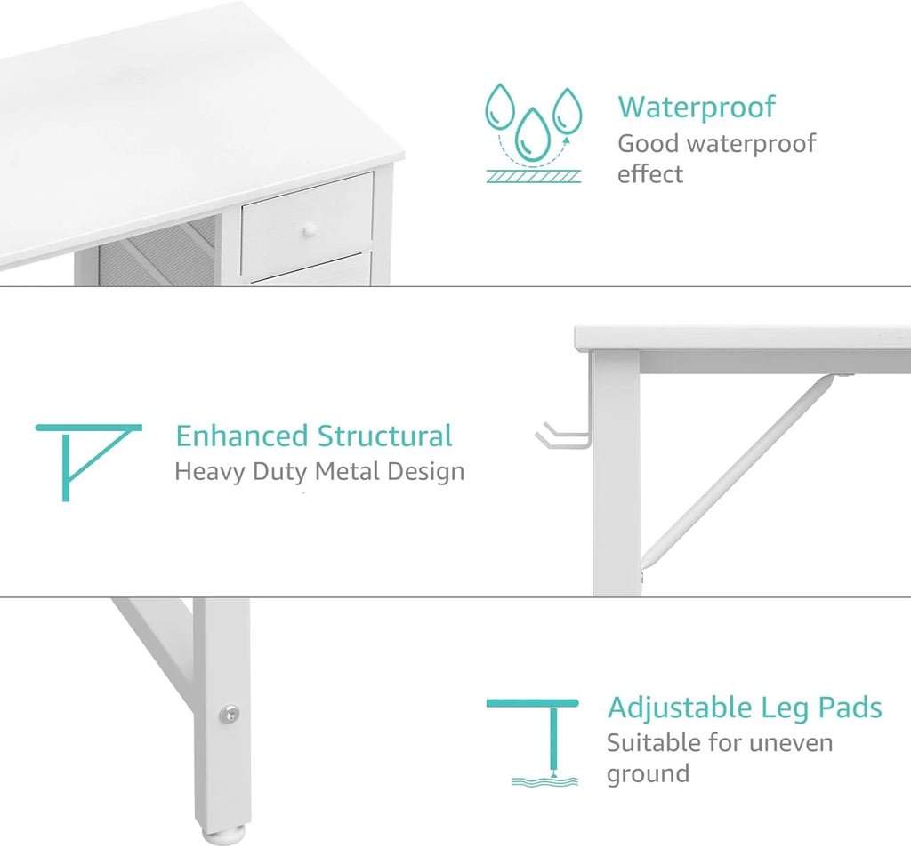 Lufeiya 40 Inch Small White Desk with Fabric Drawers
