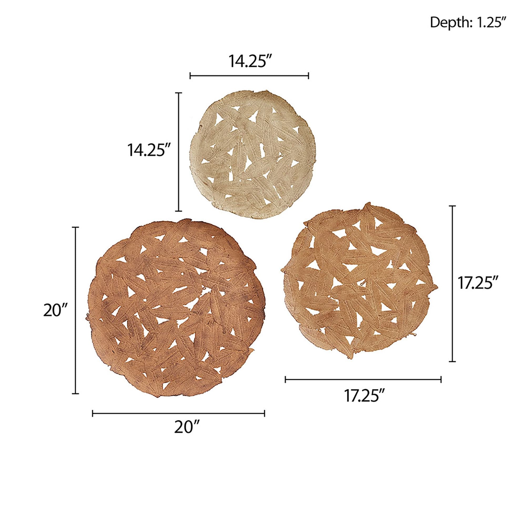 Madison Park Rosalie Textured Feather 3-piece Metal Disc Wall Decor Set