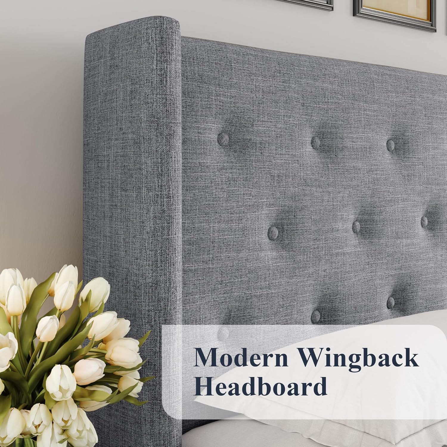 ALLEWIE Queen Size Lift Up Storage Bed with Wingback Headboard