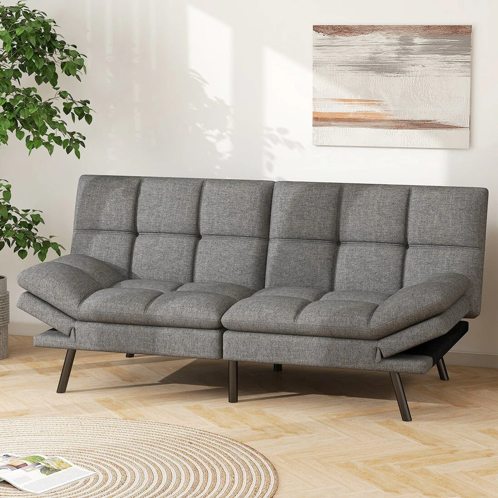 Futon Sofa Bed, Memory Foam Foldable Couch Convertible Loveseat Sleeper Daybed with Adjustable Armrests for Small Space