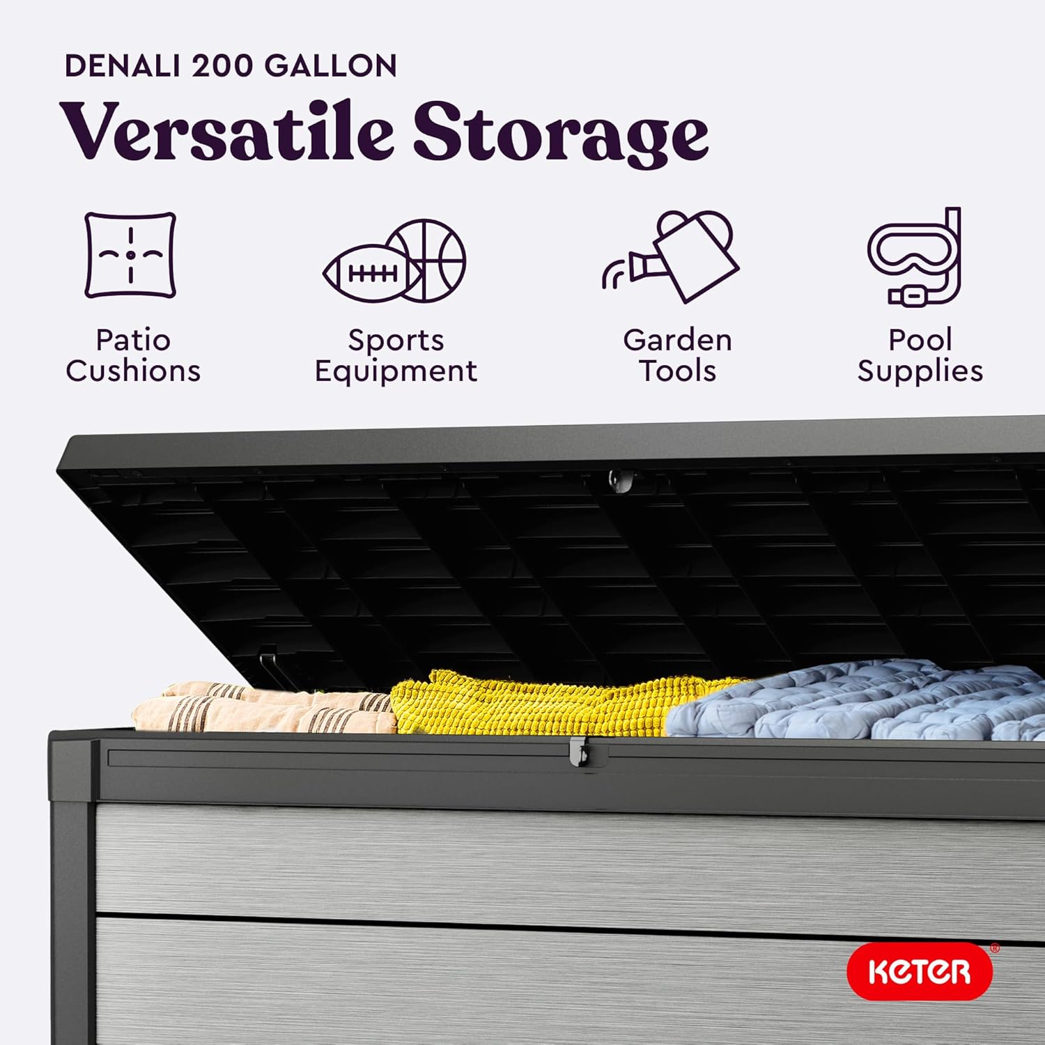 KETER Denali 200 Gallon Resin Deck Box for Outdoor Storage