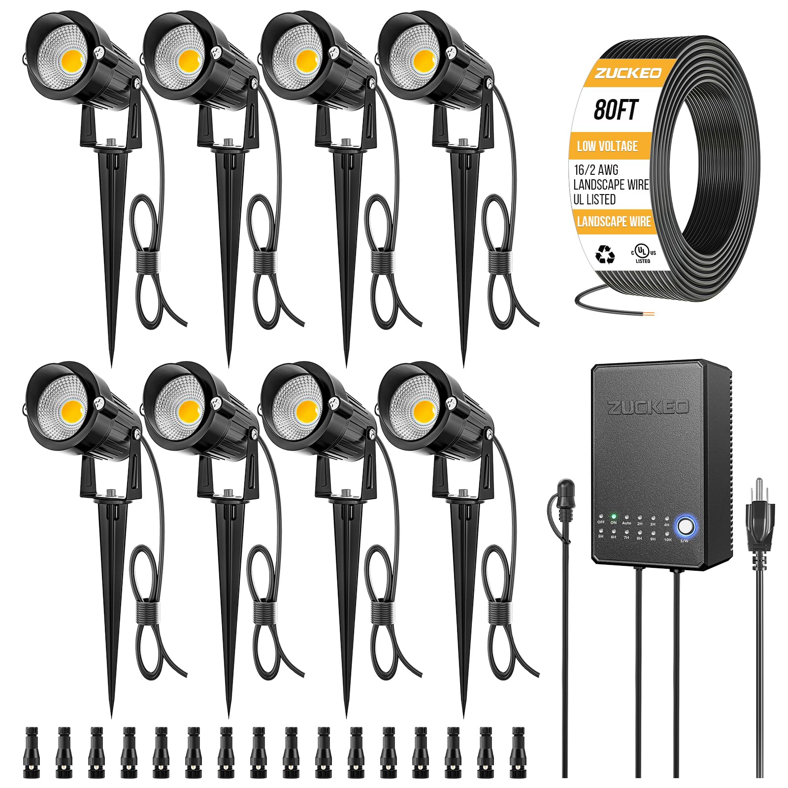 ZUCKEO All-in-One 5W LED Landscape Lighting Kit, 3000K 12-24V 8Pack