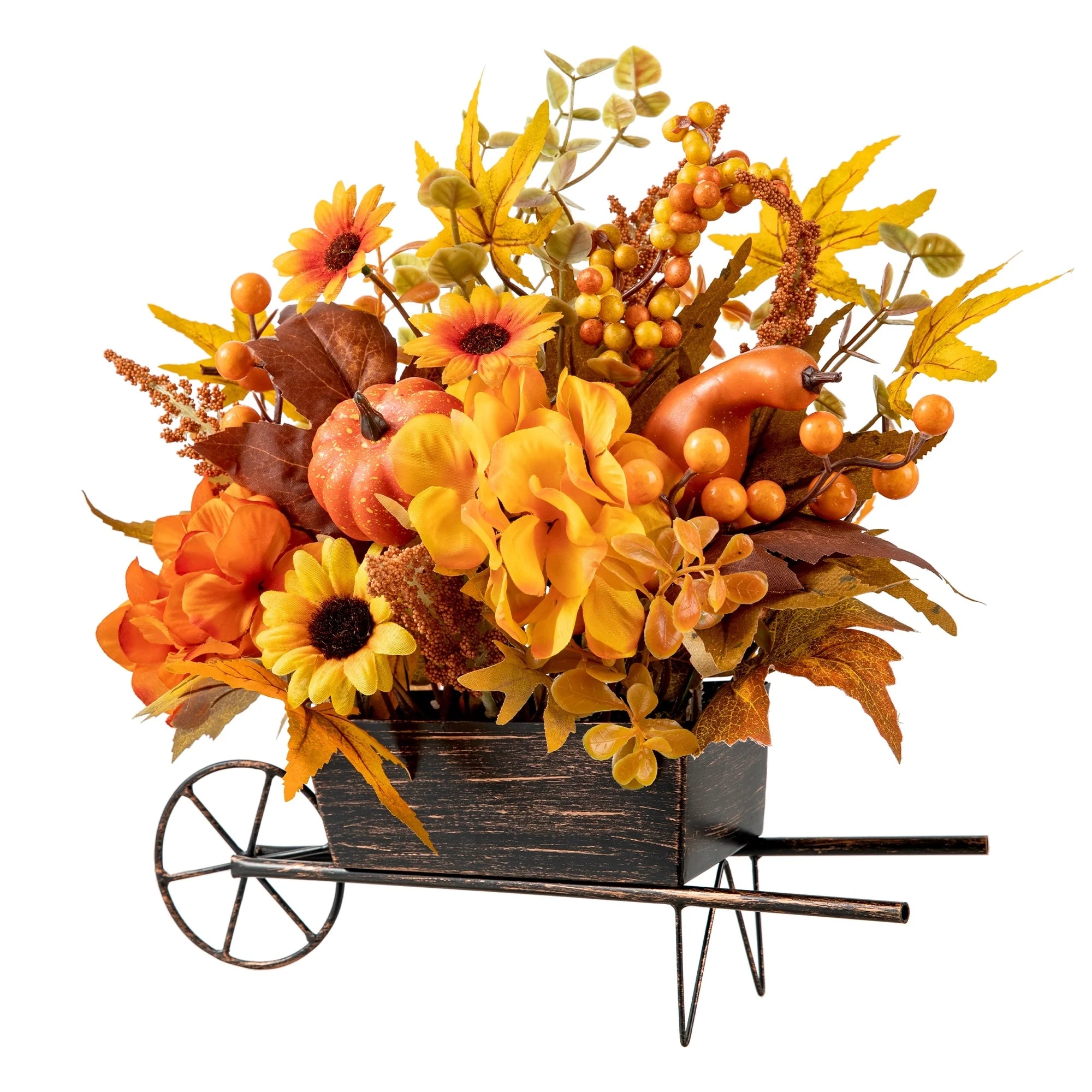 Glitzhome 14L Fall Unique Floral Cart / Multi-Colored Sorghum Cart Centerpiece Thanksgiving Table Decor