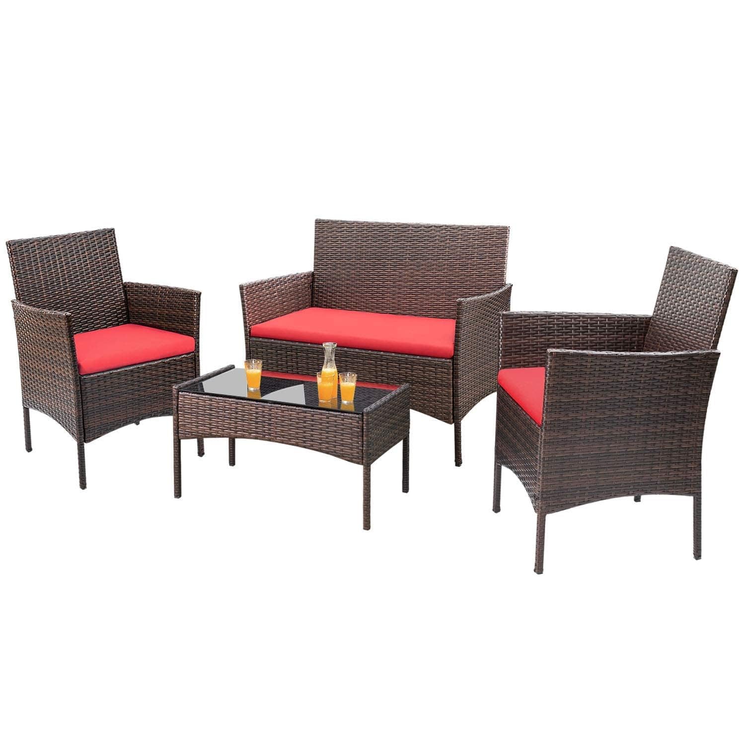 Homall 4 Pieces Outdoor Patio Furniture Sets Rattan Chair Wicker Set