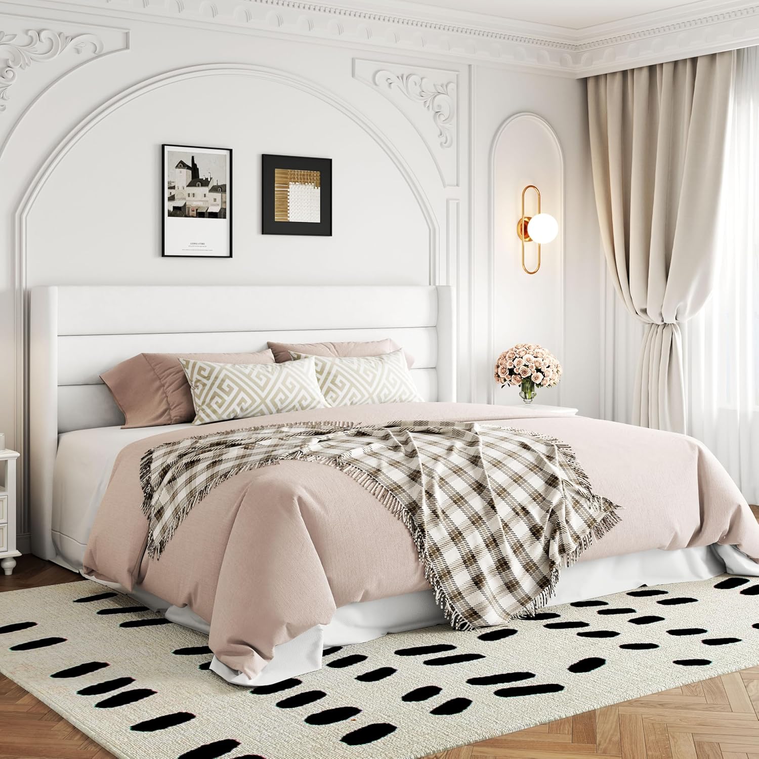 ALLEWIE Queen Size Lift Up Storage Bed with Wingback Headboard