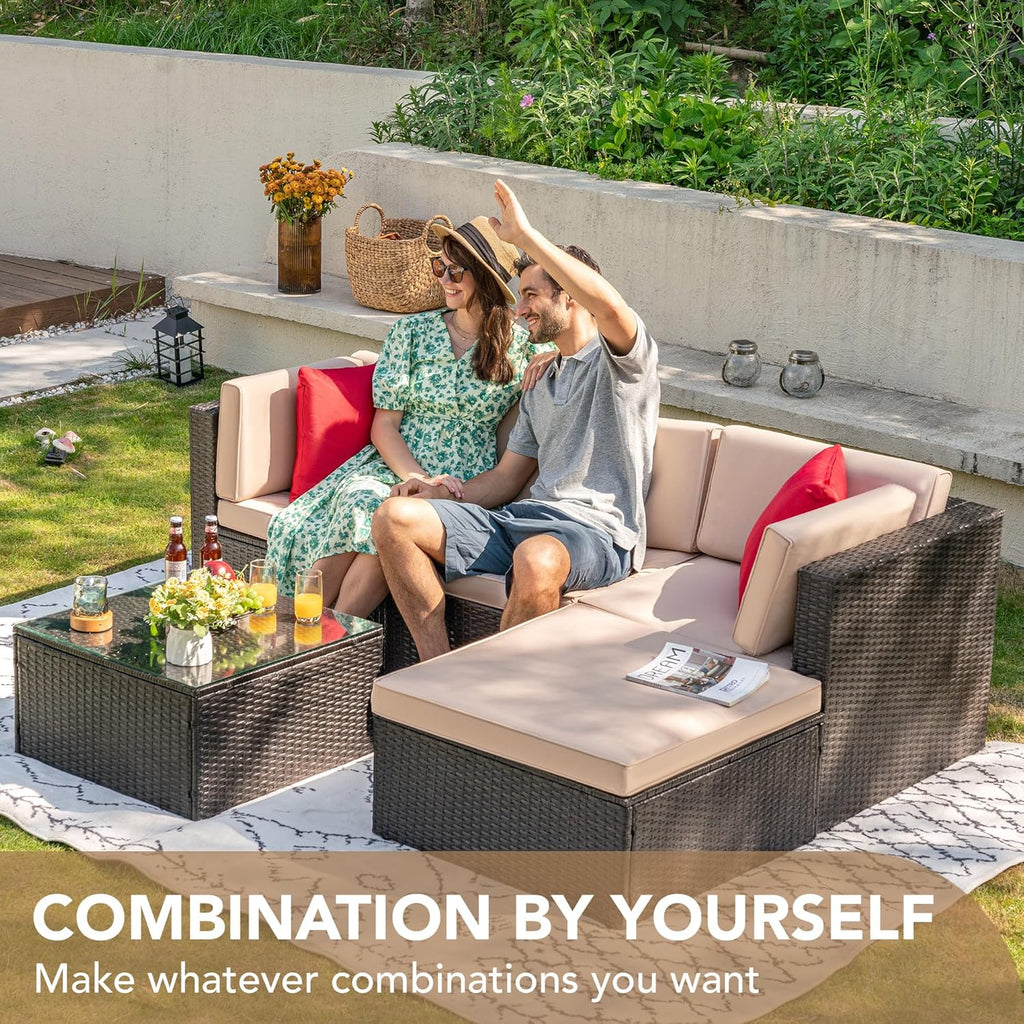 DEVOKO 5 Pieces All-Weather Patio Furniture Set with Cushions