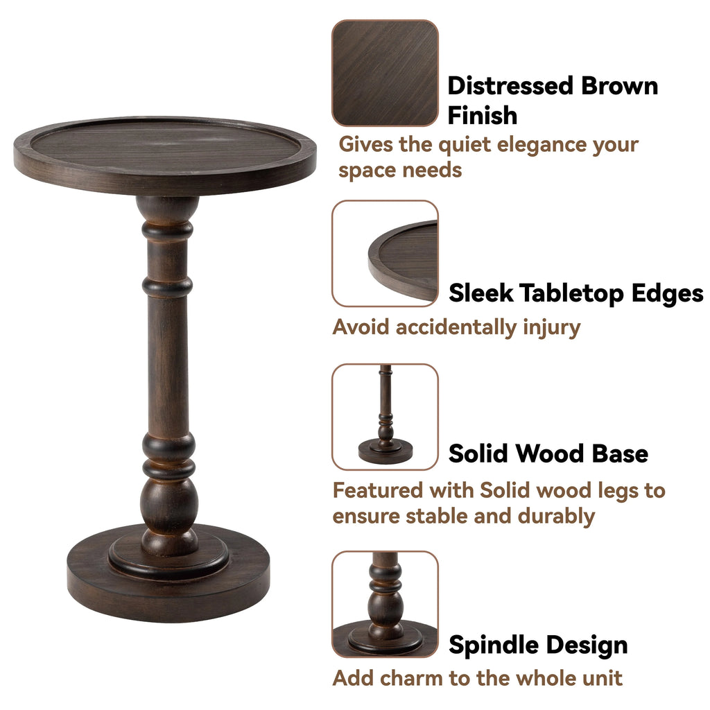 COZAYH Pedestal Small Drinking Table, Farmhouse Tray Top End Table, Distressed Finish, Traditional