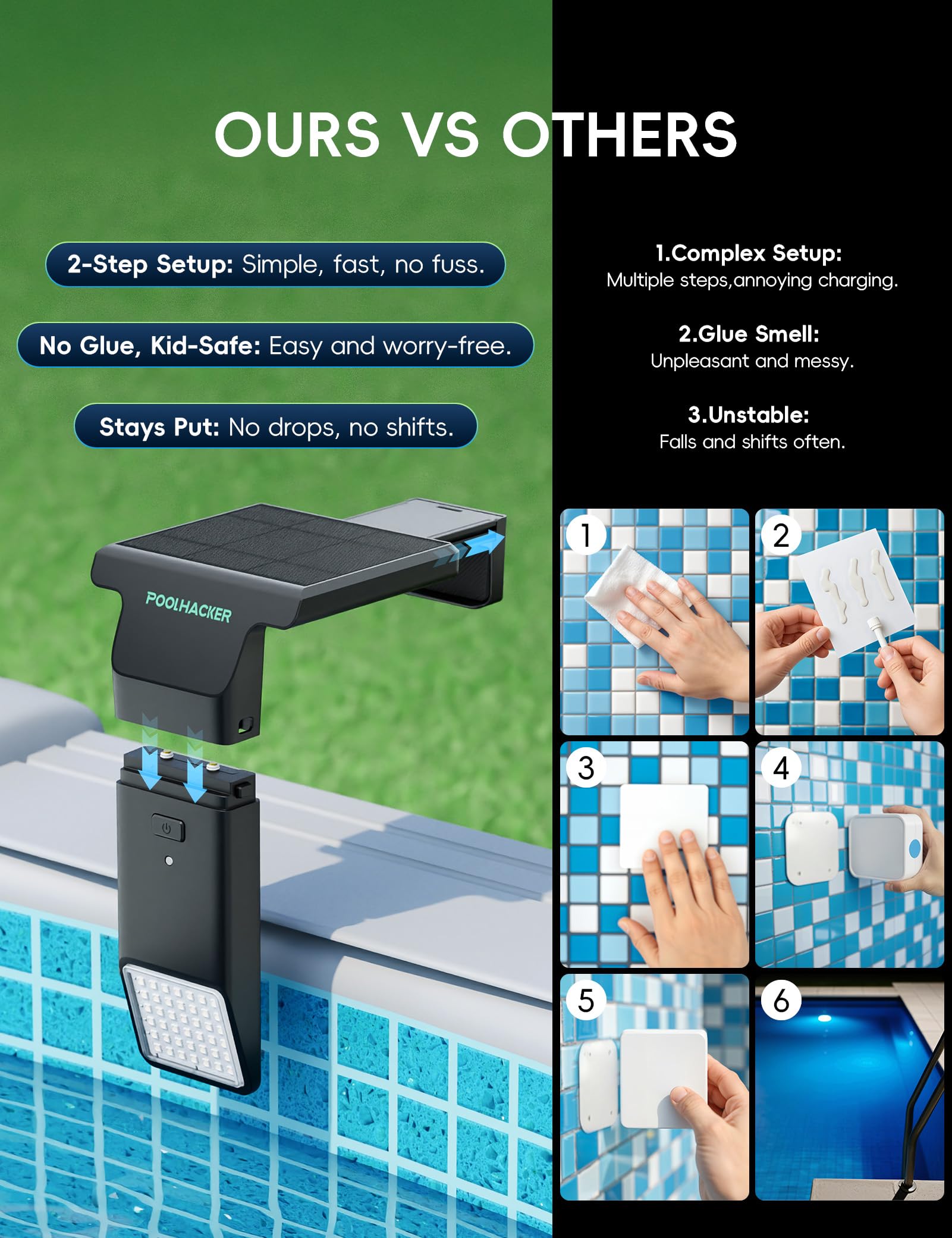 POOLHACKER Solar Pool Lights Only for Steel Wall Above Ground Pool