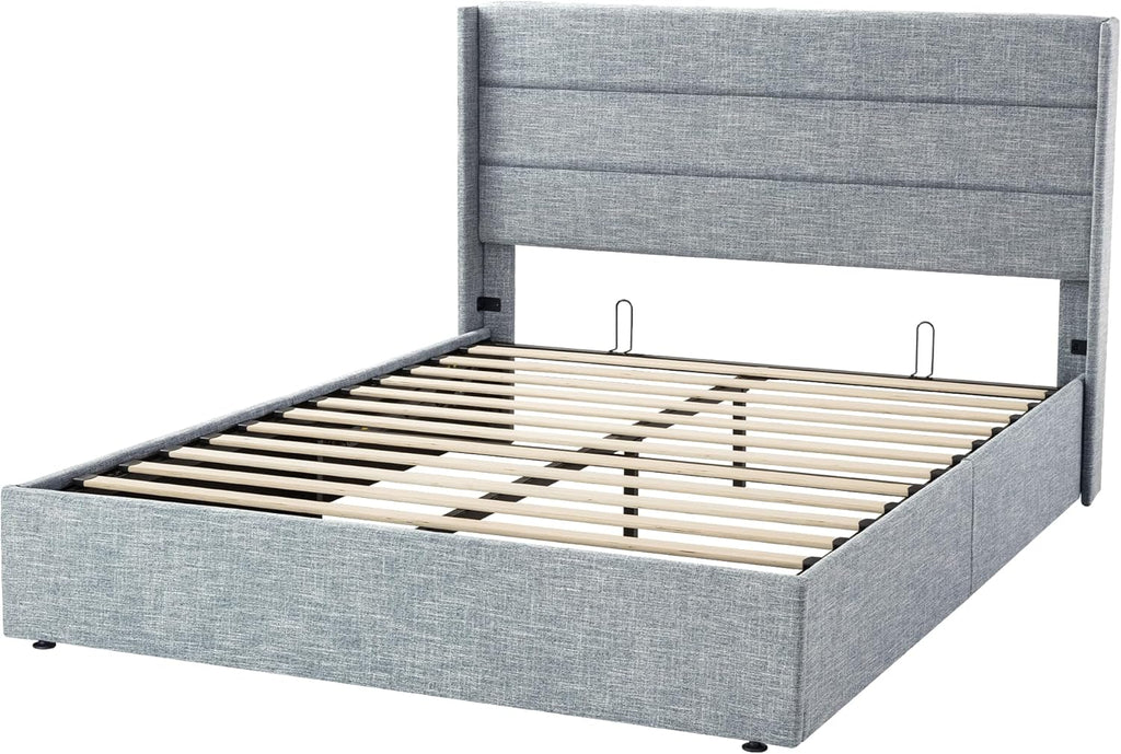 ALLEWIE Queen Size Lift Up Storage Bed with Wingback Headboard