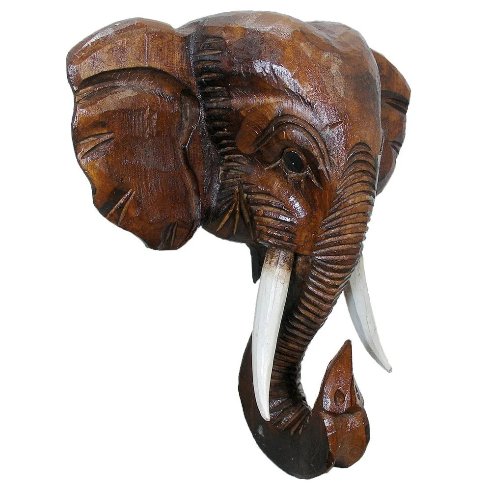 Wooden Elephant Head Wall D茅cor