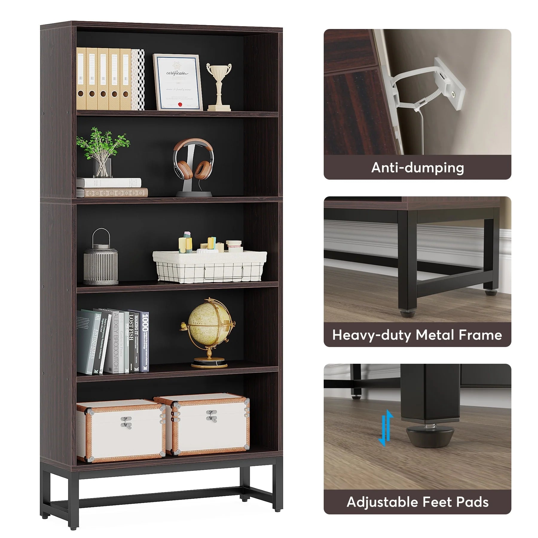 70.8 Inches Tall Bookcase and Bookshelf, 5-Tier Large Bookcases - 11.81D x 31.5W x 70.87H