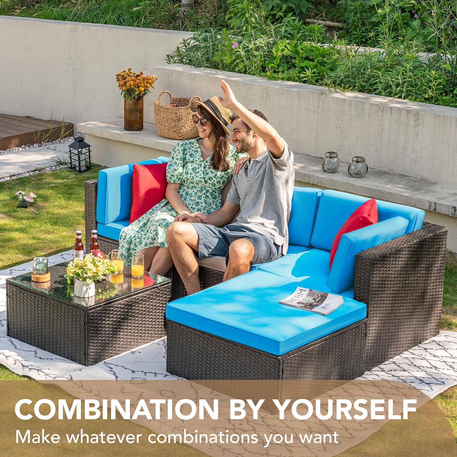 DEVOKO 5 Pieces All-Weather Patio Furniture Set with Cushions