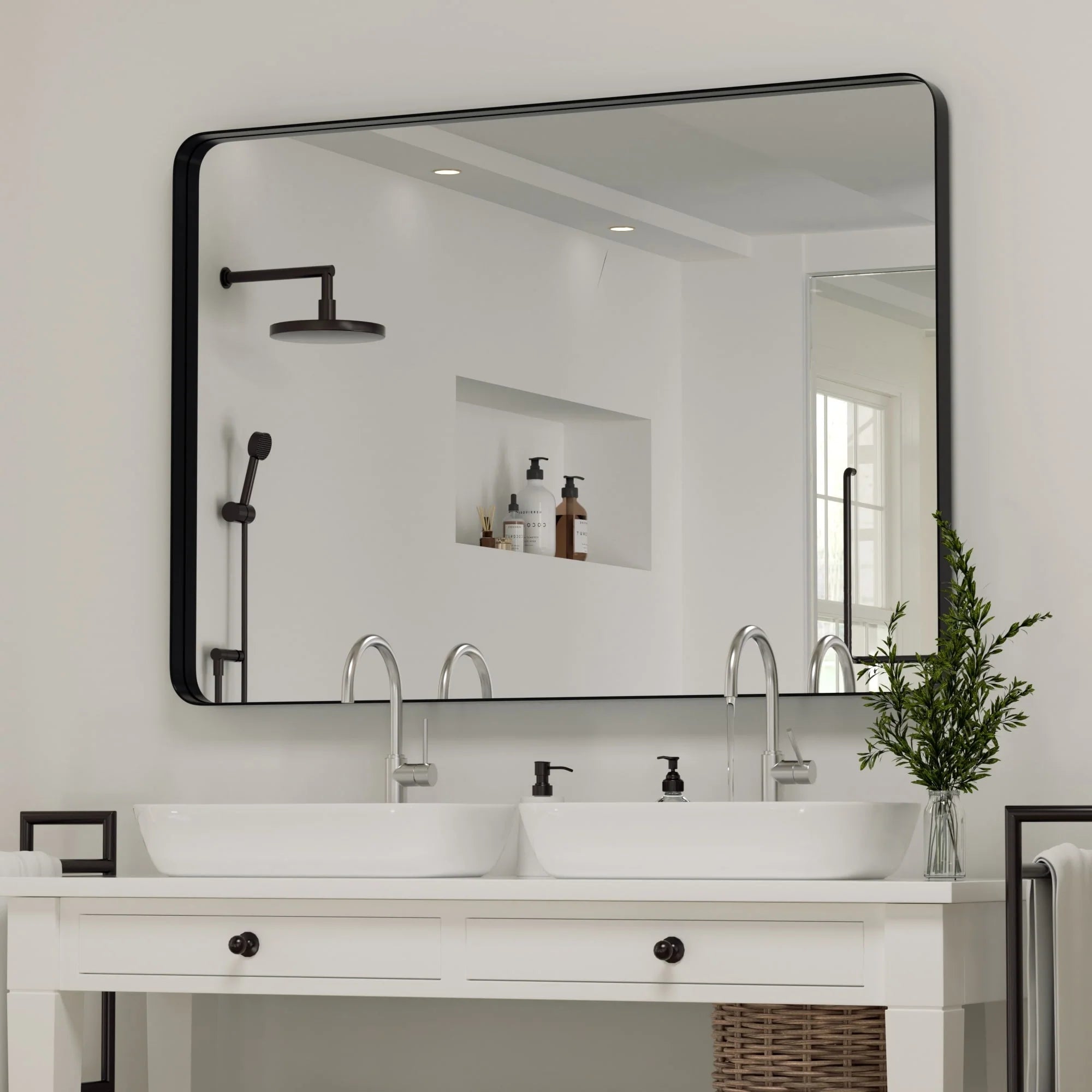 Wall Mirror Vanity Mirror Bathroom Mirror with Round Corner (1 Piece)