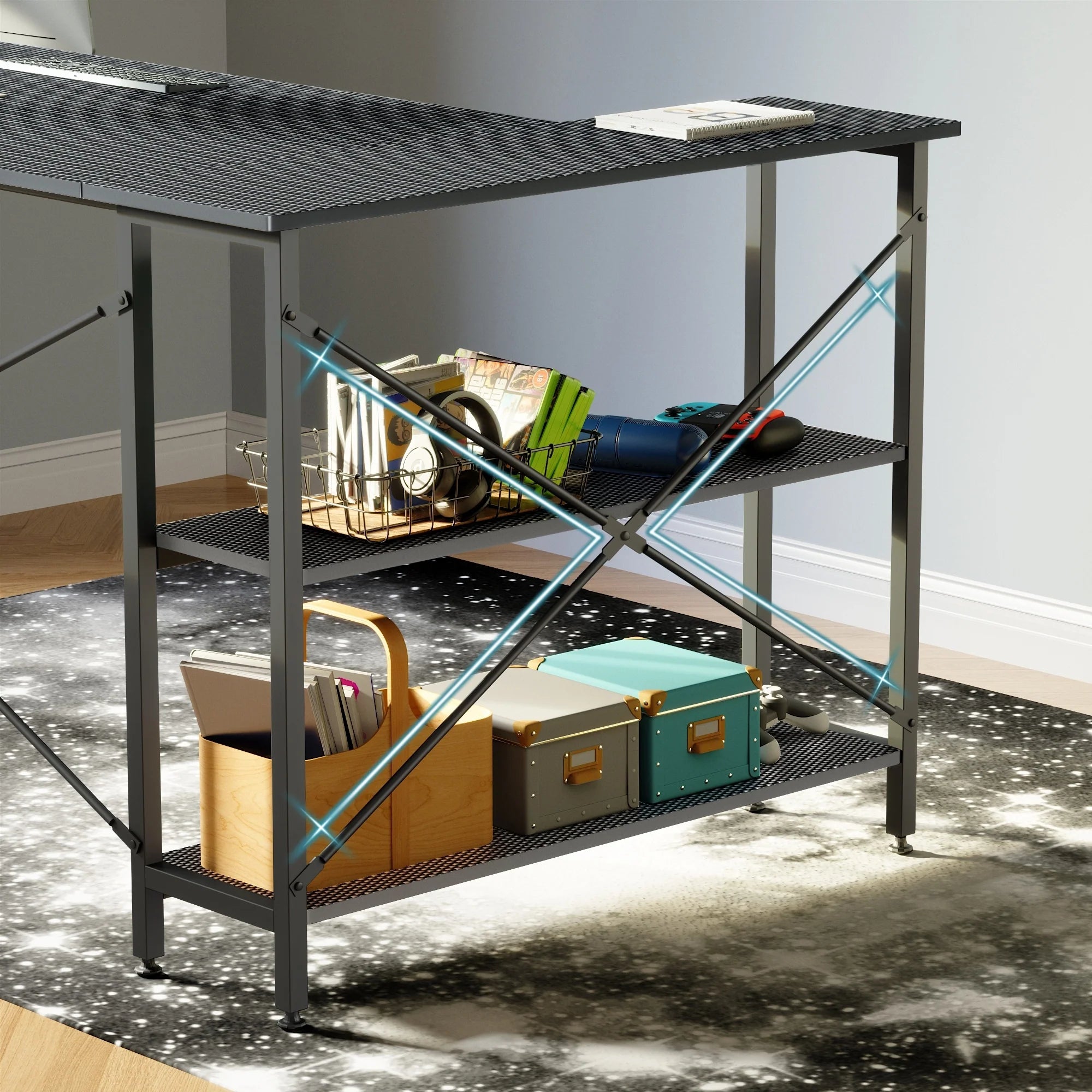 Small L Shaped Desk with Storage Shelves Corner Computer Desk