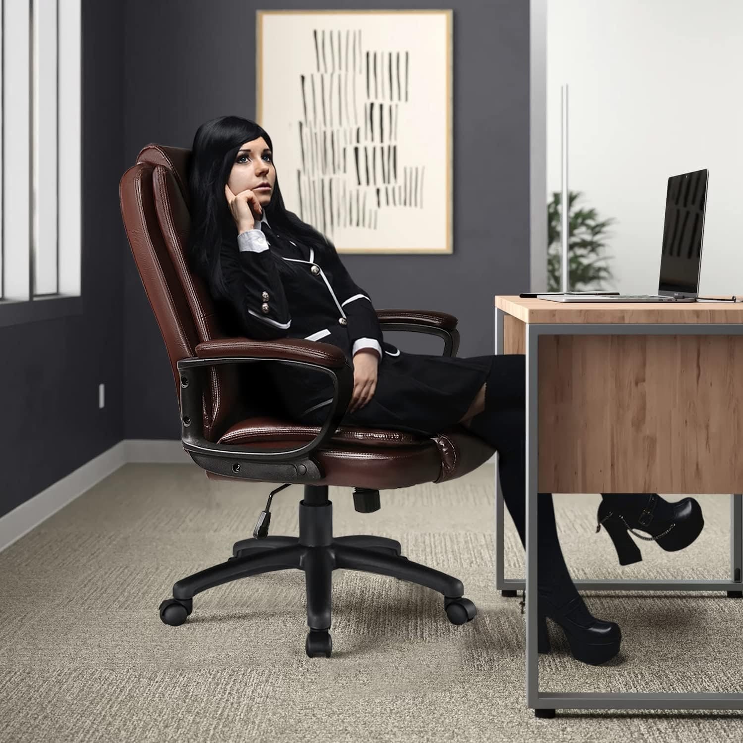Bossin Big and Tall Office Chair High Back Executive Chair Ergonomic Adjustable Executive Leather Chair,400lbs