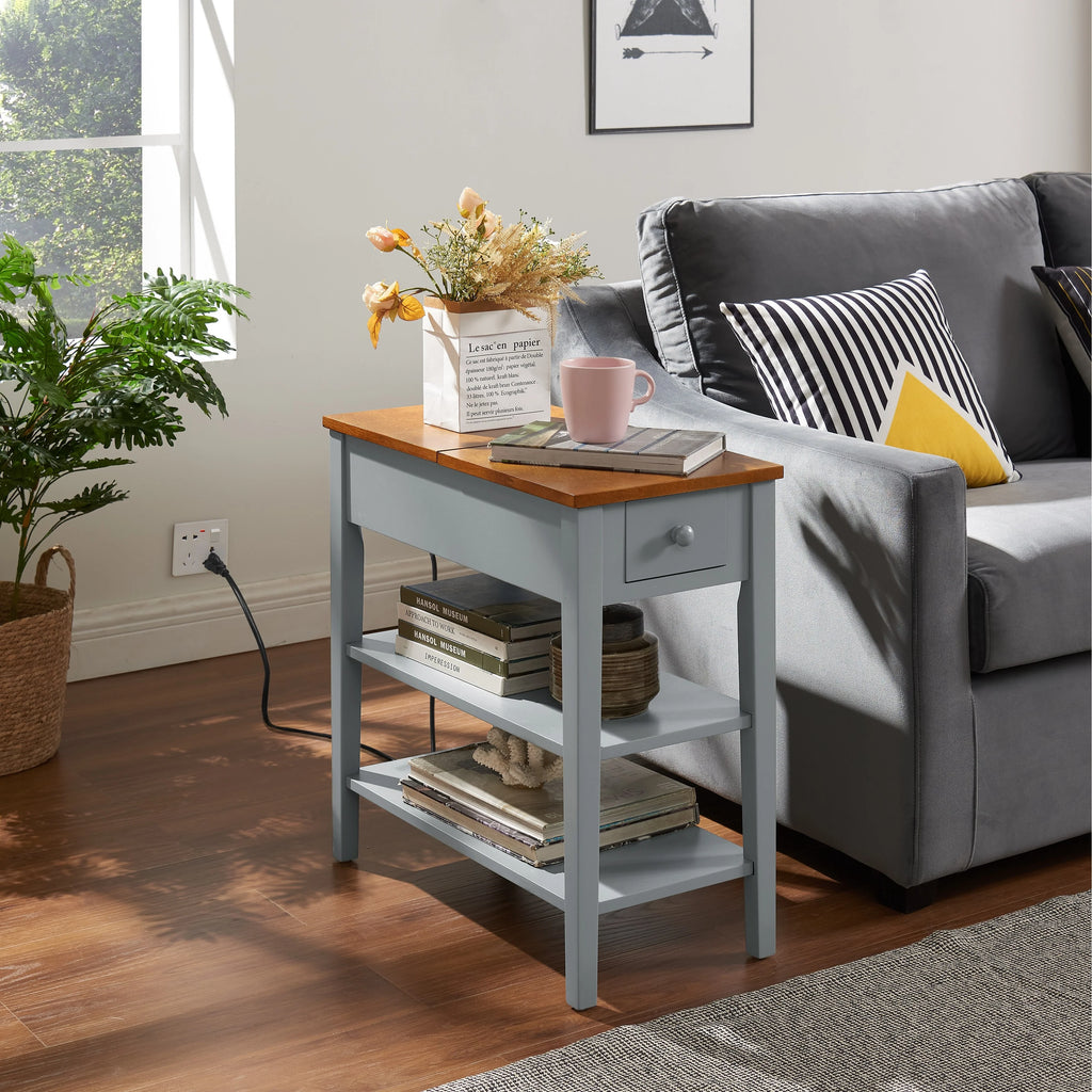 Narrow 2-Tone End Table With Usb Charging Ports For Small Space - 24.00 x 11.80 x 24.20