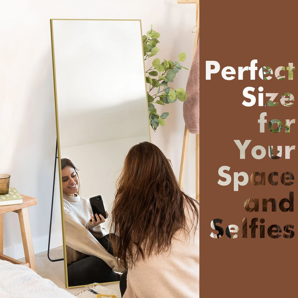64x21 Full Length Floor Mirror with Stand Aluminum Alloy Frame,Wall-Mounted Mirror