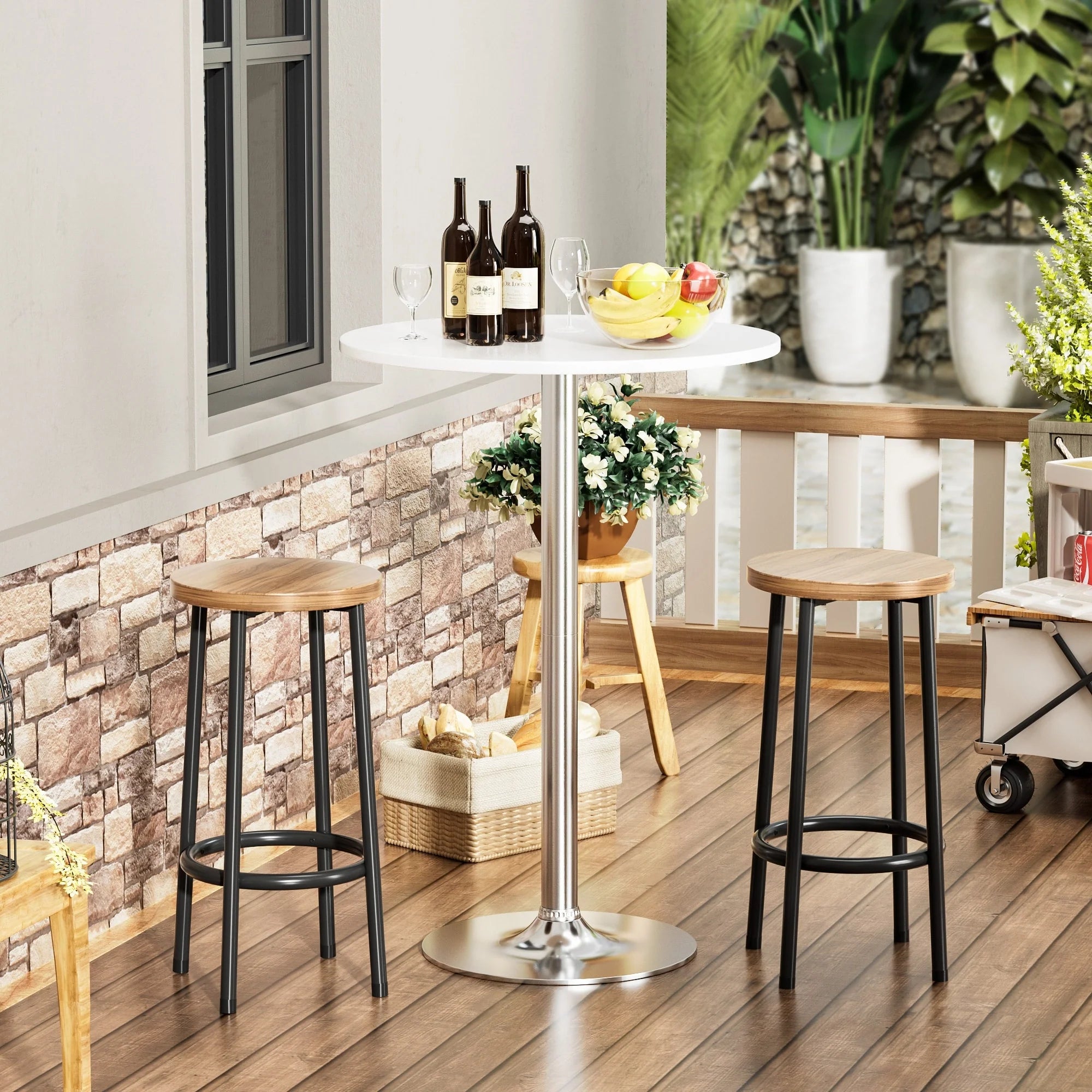 Homall Bistro Pub Table Round Bar Height Cocktail Table Metal Base MDF Top Obsidian Table with Black Leg 23.8inch Top - N/A