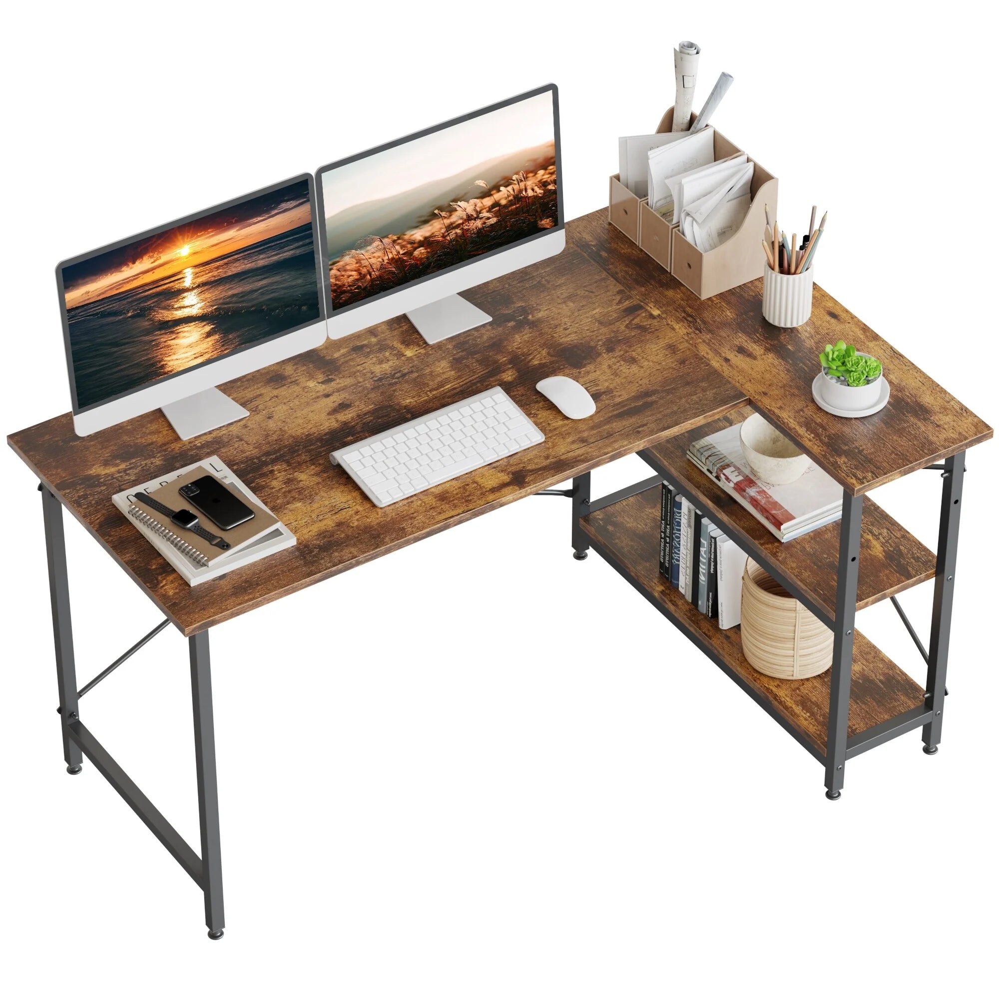 Small L Shaped Desk with Storage Shelves Corner Computer Desk