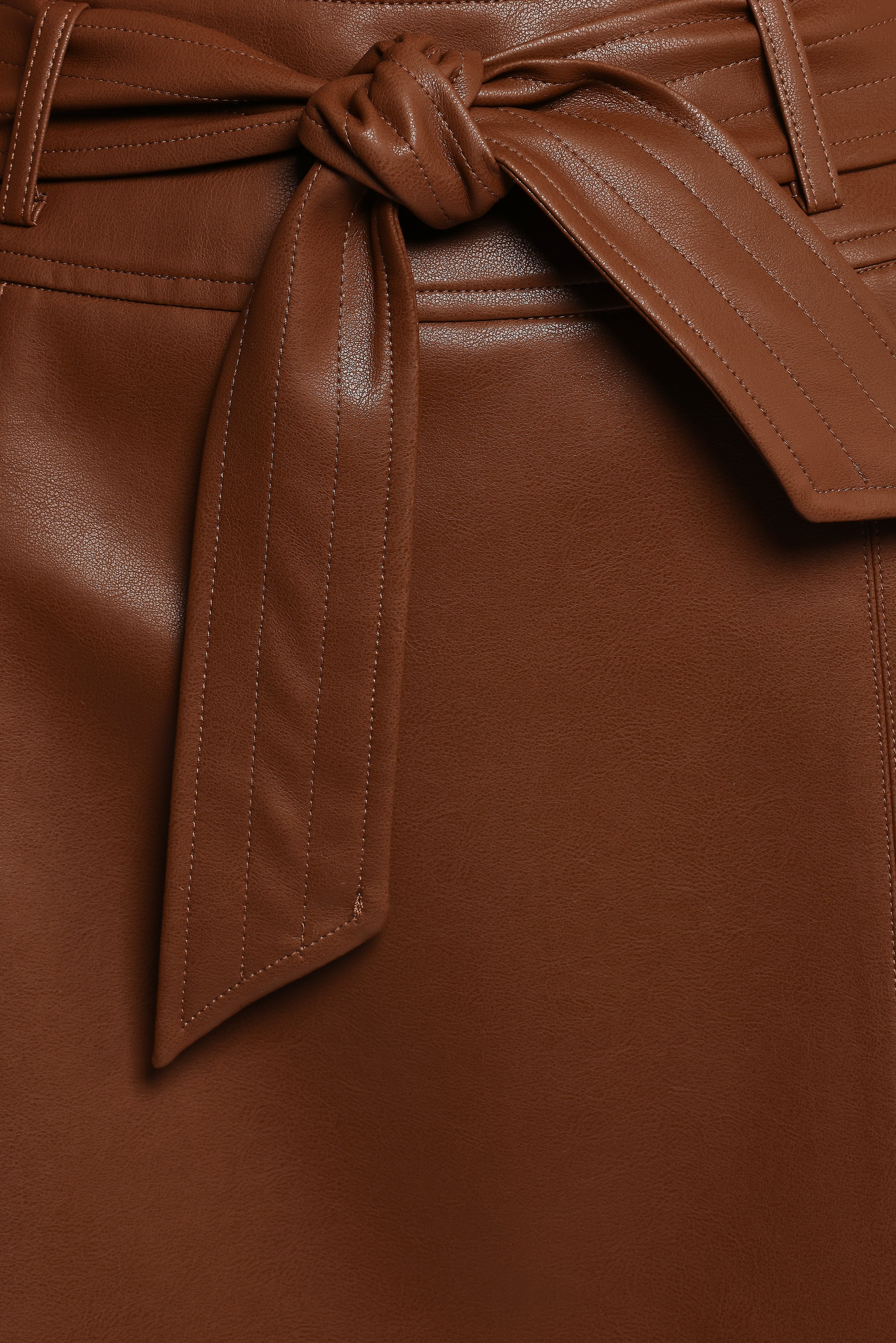 Adaline Faux Leather Midi Skirt - Brown